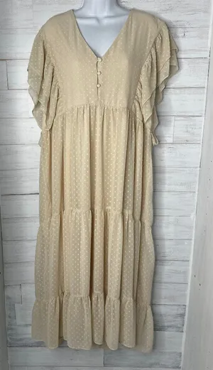 One Loved Babe Boutique June Tiered Ruffle Midi Dress in Cream Size XXL thumbnail 1