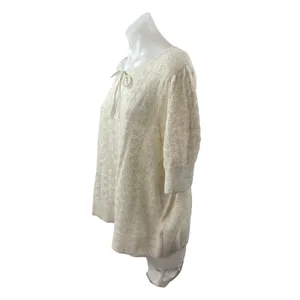 Old Navy Women's White Wool Knit Crochet Tie Short Sleeve Sweater Top Size 3X thumbnail 3