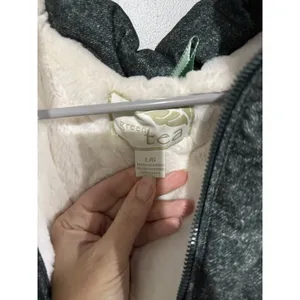 Green Tea‎ Heather Green Hoodie Soft White Faux Fur Lined Puffer Vest size L thumbnail 3