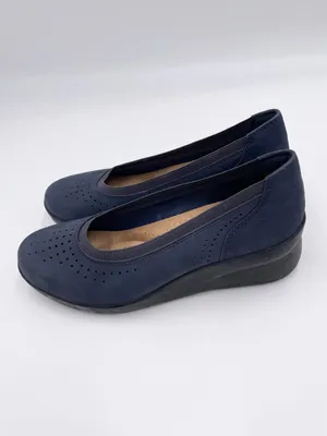Clarks Collection Suttyn Kaylie Slip-On Shoes Size 7 Navy Blue Nubuck Leather thumbnail 3