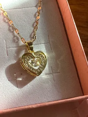 18kt Gold Plated Stainless Steel Heart and Cubic Zirconia Pendant Necklace thumbnail 5