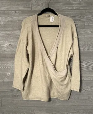 Free People Intimately Women's Oversized Wrap Sweater in Beige Size‎ Small thumbnail 1