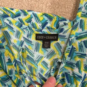 Coco + Carmen Blue Green Rayon Beach Cover-up Mini Dress Tunic Cold Shoulder S/M thumbnail 6
