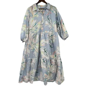 Maeve by Anthropologie The Bettina Tiered Shirt Dress blue multi plus size 2X thumbnail 2