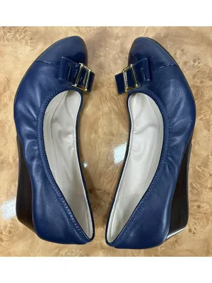Cole Haan Emory Navy Leather Patent Cap Toe Bow Wedge Pumps Shoes 8.5B thumbnail 5