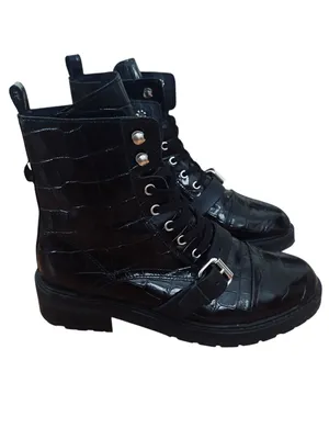 AllSaints Donita Croco Leather Combat Boots thumbnail 5