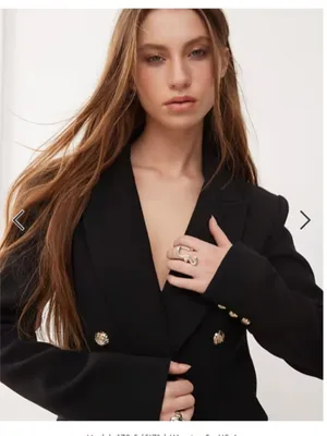Lioness Women's Sz Medium Double Breasted Blazer with Gold Button Hardware Black thumbnail 3