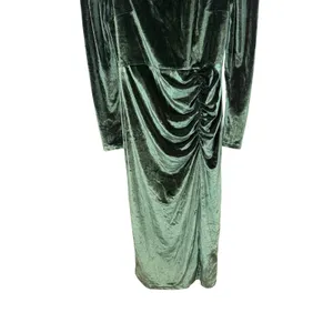 Rachel Parcell Velvet Midi Dress Emerald Green V-Neck Ruched Size Small thumbnail 4