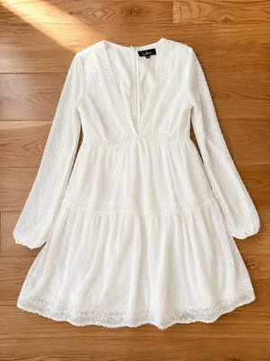 Lulus Women's Wistful Moment Swiss Dot Lace Trim V-Neck Mini Dress S thumbnail 1