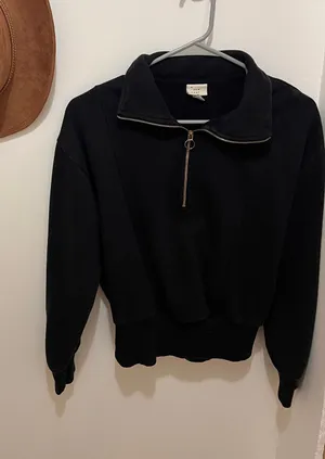 A New Day Black 1/4 Zip Cropped Pullover thumbnail 1