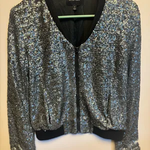 La‎ Fee Verte Black and Silver Bomber Jacket with Metallic Finish thumbnail 1