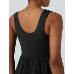 NWT Halara Breezeful Square Neck Active Dress M Black Built In Shorts Pockets thumbnail 8