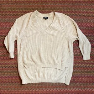 EXPRESS CREAM KNIT OVERSIZED V NECK TUNIC SWEATER thumbnail 5