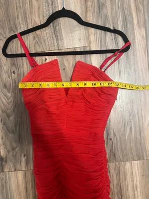 Dress the Population Ferra Rouge Red Ruched Midi Dress XS Strapless thumbnail 11