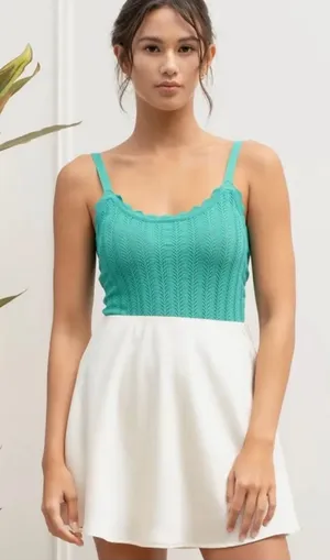 NWT Emerald Pointelle Scalloped Cami Tank Top size Medium thumbnail 1