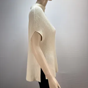 Vince Mock‎ Neck Tunic Sweater Size S Ivory Ribbed Knit Wool Cashmere Cap Sleeve thumbnail 5