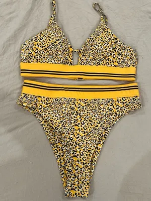 SHEIN Yellow Leopard Print Bikini Set thumbnail 1