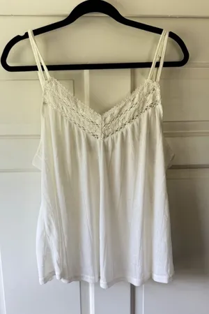 O’Neill White Lace Trim Cami Tank XL Boho Flowy Top thumbnail 1
