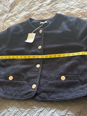 Free Assembly Nubby Collarless Crew Neck Jacket Size XL (16-18) Navy Blue thumbnail 13