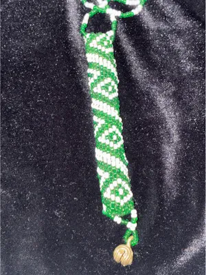 Vintage Handwoven Peyote Stitch Seed Bead Necklace Boho Geometric w/ Bell thumbnail 4