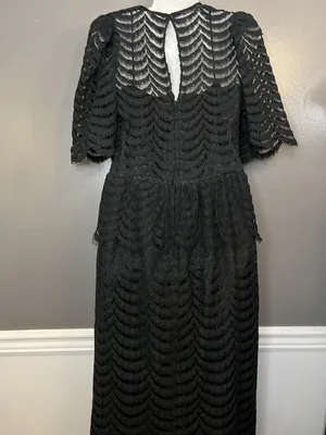 Vintage Kappi Dress Womens Small Black Lace Peplum Midi Cocktail Made USA 80s thumbnail 8