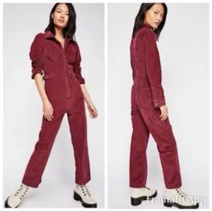 Free People Take Me‎ Out Purple Corduroy Sexy One Piece Jumpsuit 4 Burgundy Wine thumbnail 2