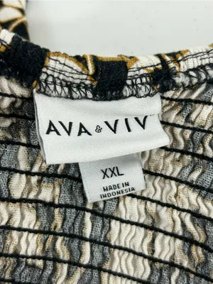 Ava & Viv Linen Blend Ruffle Top Black and Tan Floral Dress Size XXL thumbnail 8