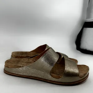 Kork Ease Tutsi Dual Band Slides Sandals Cork Italian Leather Metallic Gold 9 thumbnail 3
