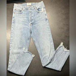 Agolde Size 26 A093D-3002 Nico High Rise Slim Button Fly Frayed Bottoms Jeans thumbnail 2