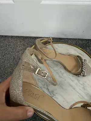 Jewel Badgley Mischka Sz 9W Gold Rhinestone Block Heel Sandals NWOT thumbnail 8