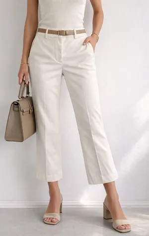 Alice + Olivia Stacy Slim‎ Trouser Pants Ivory Stretch Minimalist Office 6 thumbnail 1