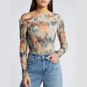 Reformation | Elio Off the‎ Shoulder Mesh Floral Top in Natural thumbnail 3