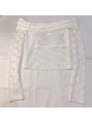 $58 NWOT Edikted Elysia Fold Over Sheer Lace Top in white M thumbnail 4