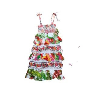 Farm Rio Mixed White Prints Layered Dress M Tropical Floral Tiered Linen Smocked thumbnail 10