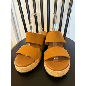 Joie genuine tan suede wedge espadrille sandals size 9.5 thumbnail 3