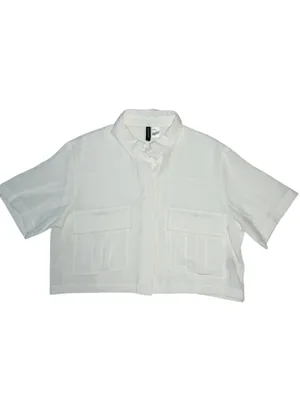 H&M Divided White Short Sleeve Button-Front Utility Crop Shirt thumbnail 6