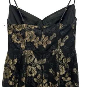 For Love & Lemons Bumble Bustier Mini Dress Black Gold Lace Slip Straps Size M thumbnail 7