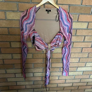 NWT AFRM Multi Wave Cordelia Wrap Top Cross Neck Long Sleeve Size Medium thumbnail 2