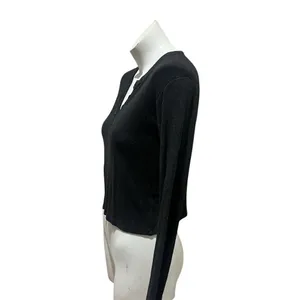 Brandy Melville Women's Black Henley Long Sleeve Button-Up Top M thumbnail 2