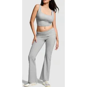 VICTORIA'S SECRET PINK COTTON FOLDOVER FLARE LEGGING PANTS Sz XXL HEATHER GRAY thumbnail 2