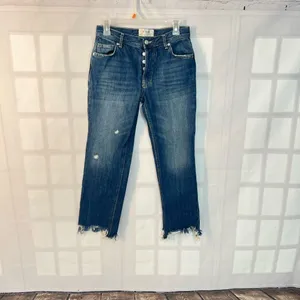 FREE PEOPLE STRAIGHT UP BAGGY MEDIUM WASH HIGH RISE JEANS size 25 thumbnail 2