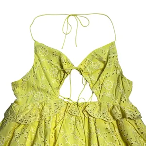For Love & Lemons Yellow Eyelet Natalia Mini Dress Womens XL thumbnail 3