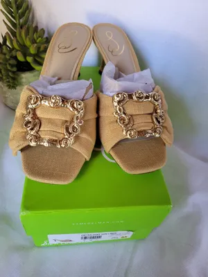 San Edelman Women's Pietra Dsrt Sun Linen Kitten-Heel sandals Size 7.5 Yellow thumbnail 8