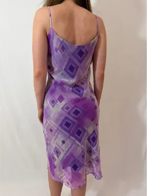 Lilac Purple Geometric Mesh DOuble Layer Fairy Vintage Carrie Bradshaw Dress thumbnail 4