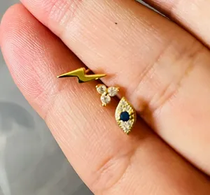 Set Of 3 Pairs / Evil Eye Studs + Lighting Studs +CZ Studs thumbnail 6
