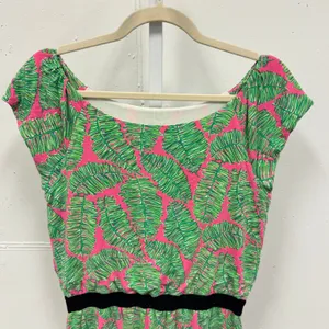 Lilly Pulitzer Pink‎ Green Palm Leaf Print Tunic Top Small Tropical Boat Neck thumbnail 3