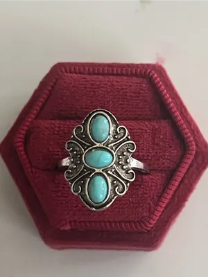 Vintage Bohemian Design Faux Turquoise Statement Ring Size 7 NWT thumbnail 2