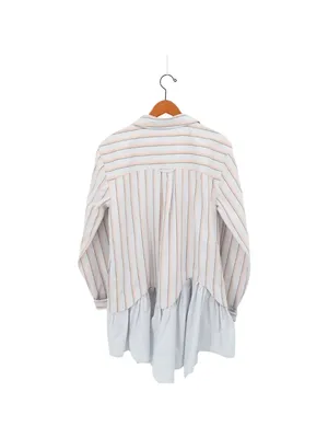 NWT Anthropologie Maeve Ruffle-Hem Mini Shirtdress Striped Blue Layered Dress S thumbnail 7