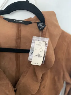 Express Vintage Leather Suede Ruffle Jacket Y2K thumbnail 2