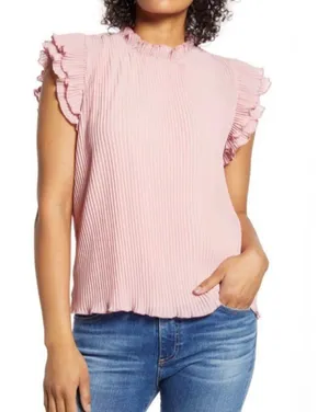 Gibson X Glam Womens Steph Taylor Jackson Pleated Ruffle Sleeve Blouse - Sz M thumbnail 1